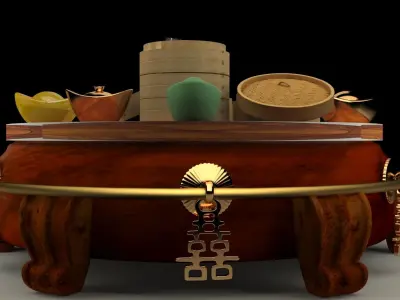 Chinese bamboo steamer with rice roll 3D model