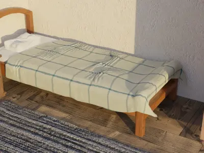 A Bedroom room with bed and table 3D model