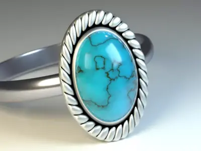 Ring Model 3D oval turquoise stone Texture