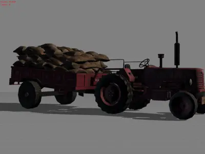 Tractor with bag Low-poly 3D model