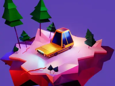 Yellow Car Low-poly 3D model