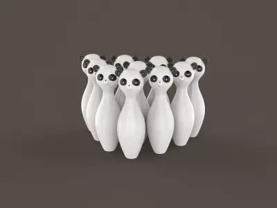 Cartoon Panda Bowling And Ball Bowling Low-poly 3D model