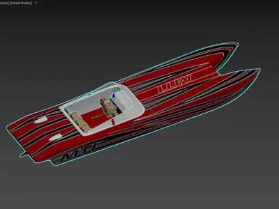MTI High-Performance Catamaran Speedboat Red Black 3D model