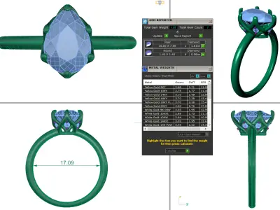 Solitaire Pear Diamond ring for Engagement  3D print model