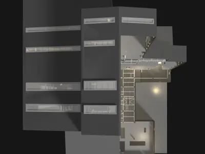 Factory tower in cutaway section 25i06 3D model
