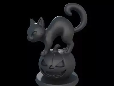 Black Cat on Pumpkin 3D print model