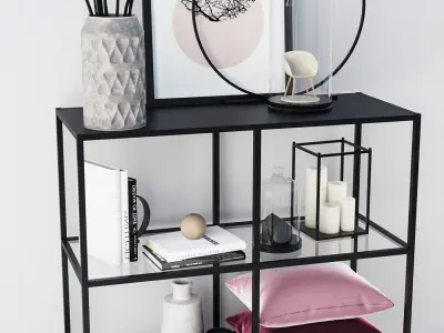 Decorative set shelf with pillows and vase 3D model