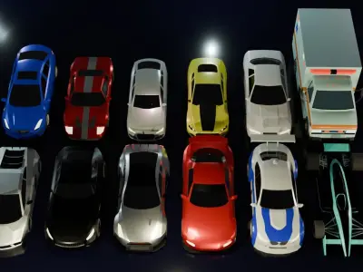Low poly sport cars kit 12 pcs Low-poly 3D model