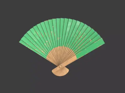 Green Wooden Handheld Fan Low-poly 3D model