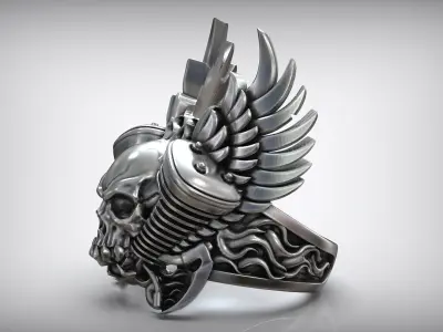 Engine Skull Auto Wings Ride Ring 3D print model