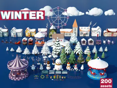 Stylized Winter City Asset Pack 200 Assets - Modular Environment Low-poly 3D model