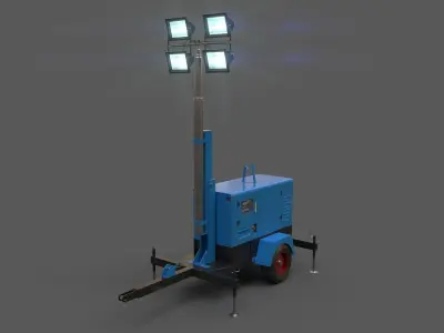 PBR Mobile Light Tower Generator A - Blue Light  Low-poly 3D model