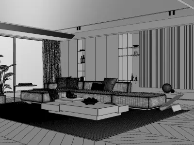 Modern living room 3D model 3D model