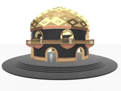 Architectural Pavilion with Stairs and Balcony Structure 3D model