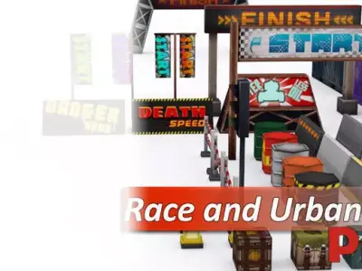 Race and Urban Street Props Low-poly 3D model