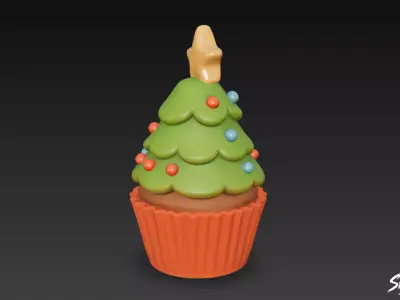 Christmas Tree Cupcake  Low-poly 3D model
