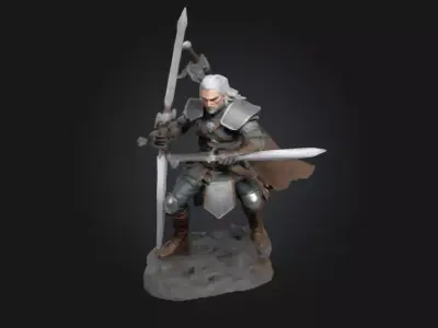 Geralt of Rivia 3D Printable Statue  Highly Detailed Witcher  3D print model