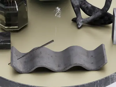 Decorative set 3 tray with candles and vase 3D model