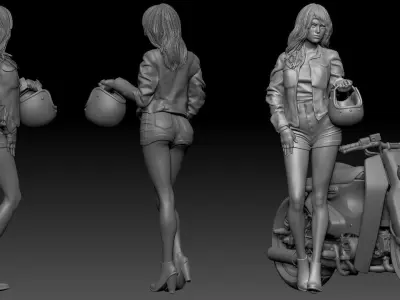 honda super cub custom bike and two rider 3D print model