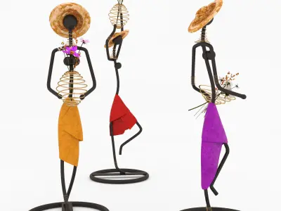 Statuettes of ladies with bouquets of flowers 3D model