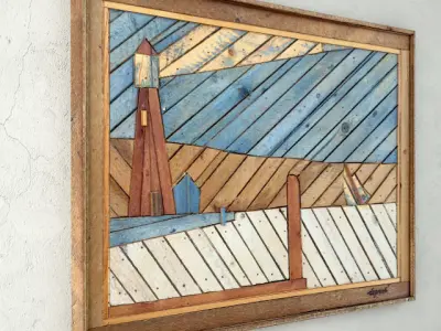 Folk Art Painted Wood Lathe Assemblage Lighthouse 3D model