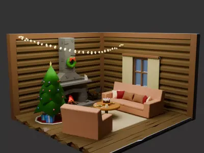 Christmas Fireplace  Low-poly 3D model