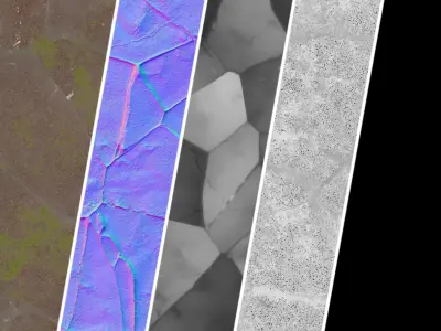 Pavement Materials 75- Brush Rock Stone Sbsar Pbr 4k Seamless Texture