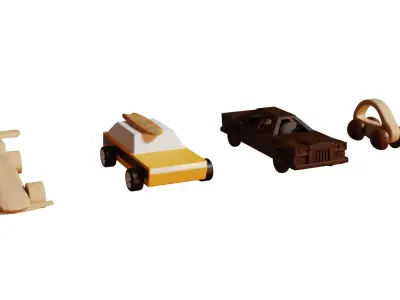 Wooden Toy car pack Low-poly 3D model