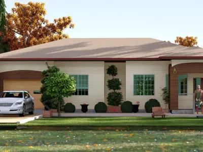 3 Bedroom House plan Model  Low-poly 3D model