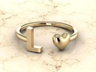 Alphabet Jewelry with Heart Ring L 3D print model