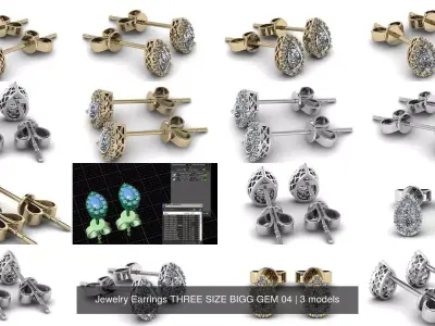 Jewelry Earrings THREE SIZE BIGG GEM 04 3D Model Pack