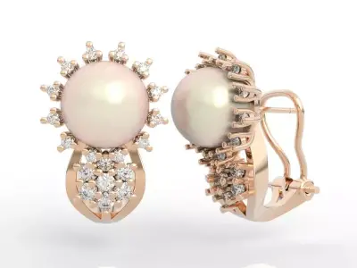 Halo Diamond Pearl Stud Earrings 3D print model