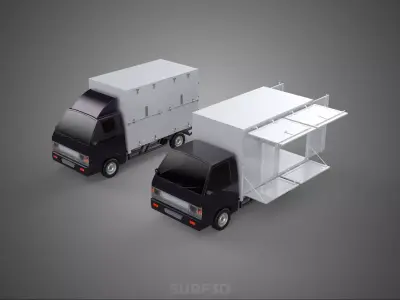 2 CONFIGURATION OPEN CLOSED BOX TRUCK DELIVERY CARGO PICKUP VAN 3D model