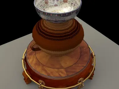 Chinese display stand with bowel and pot 3D model
