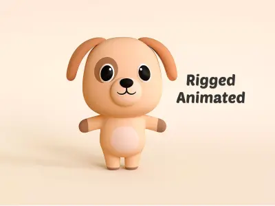 Cartoon Dog - Chubby Animal Rigged  Low-poly 3D model