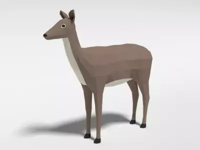 Low Poly Cartoon White-tailed Female Deer Low-poly 3D model