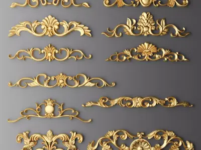 Cartouches SET 4 gold ornate ornaments 3D model