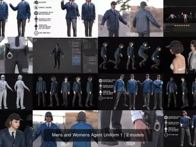 Mens and Womens Agent Uniform 1 3D Model Collection
