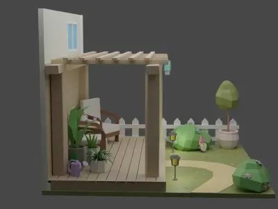 Patio Backyard Room 18 Low-poly 3D model