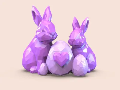 Low Poly Easter Bunny Decor Easter Bunny Set Egg Heart Detail Free 3D print model