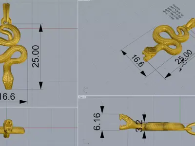 Snake Pendant  Modern Serpent Jewelry 3D Print Model 3D print model