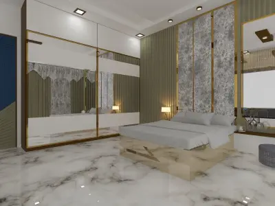 Bedroom modern with marble floors and gold accents 3D model