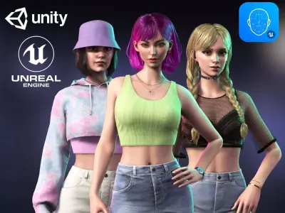 Casual Wear Girls Pack 1-Streetwear Realistic Stylized Character Low-poly 3D model