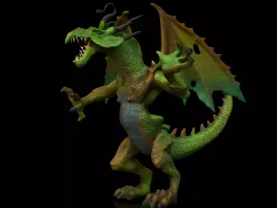 Evil green dragon Low-poly 3D model