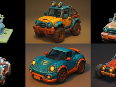 Stylized Car Advanced model bundle 10 pack 100 glb 3D model