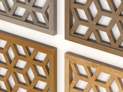 Wood Arabic Islamic pattern decorative grill screen 3D model 4