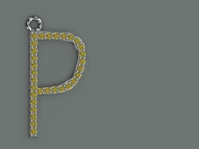 Diamond Letter P Pendant Gold Silver Platinum Luxury Jewelry 3D print model
