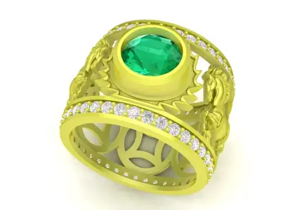 Luxury Carved Men Ring With Round Center Stone 4014 3D print model