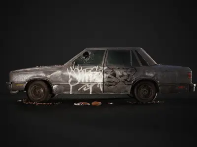Old Sedan PBR Game Ready Low-poly 3D model
