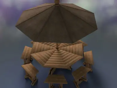 umbrella chair furniture decor garden 3D model